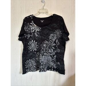 St John's Bay 3X Black Top Metallic Print Short Sleeves